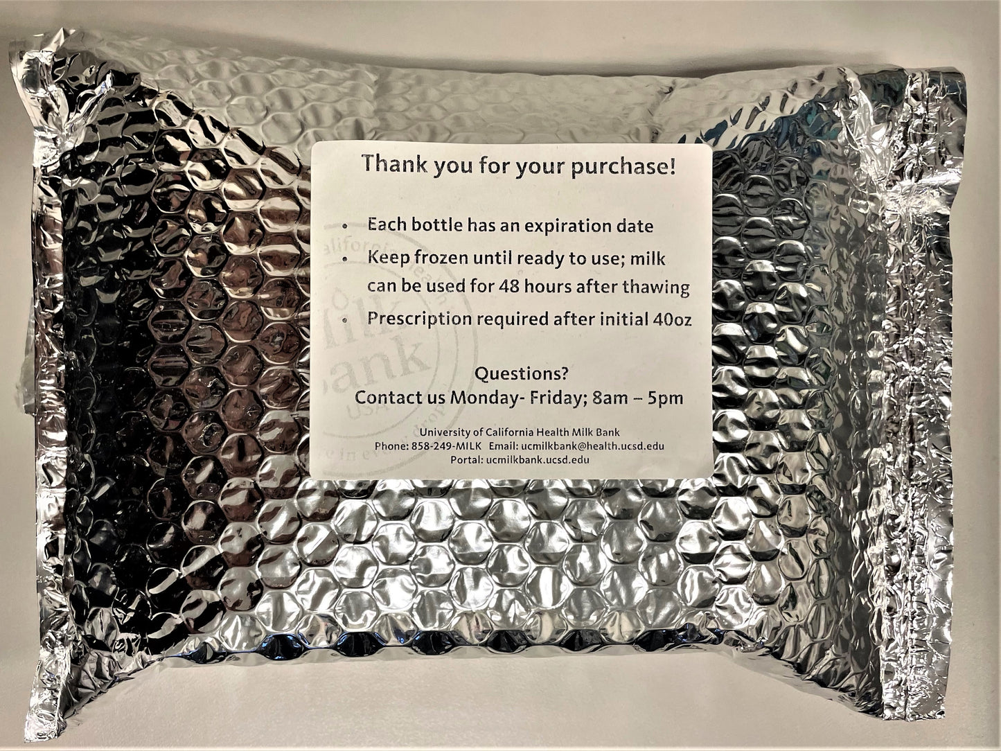 800ml/27 oz take-home donor milk pack (Jacobs Medical Center discharge only)